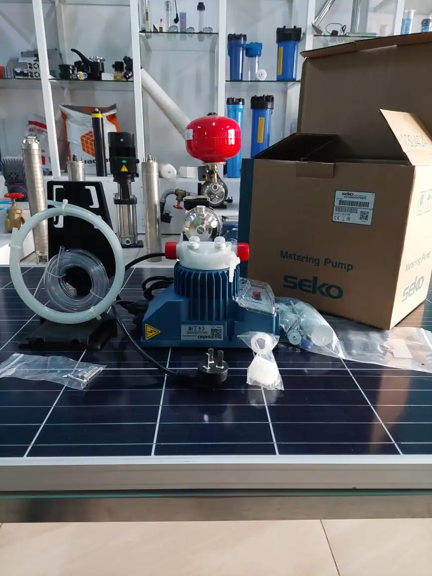 Chemical dosing pump on wall